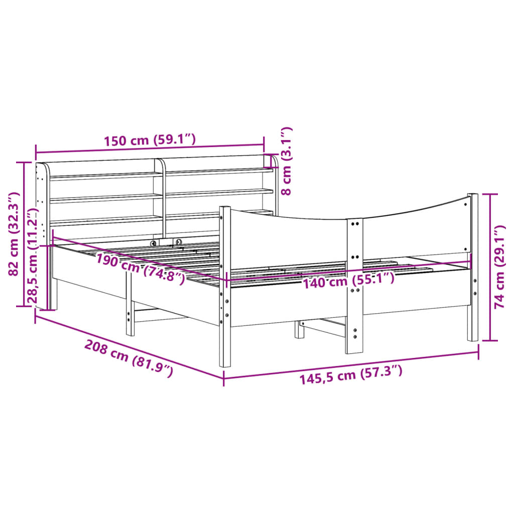 vidaXL Cadre de lit avec tête de lit 140x190 cm bois de pin massif