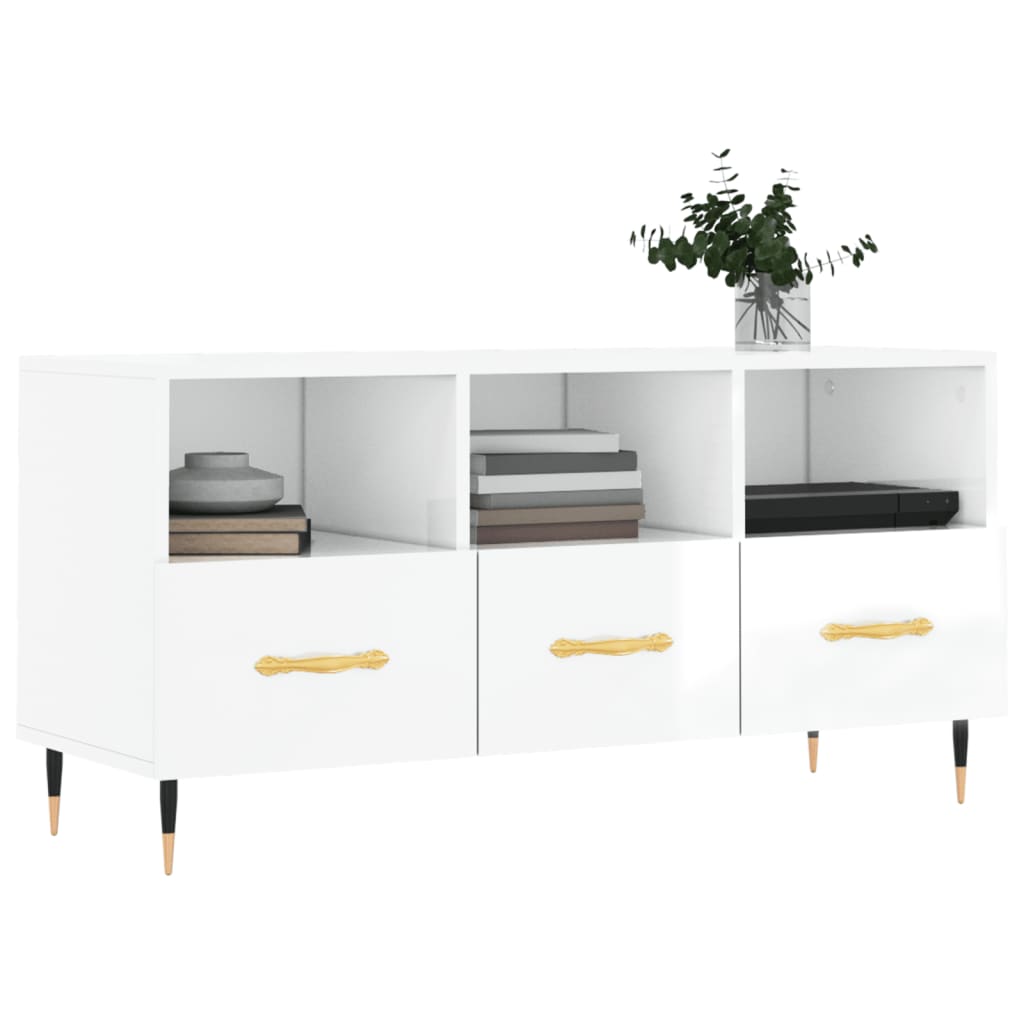 vidaXL Meuble TV Blanc brillant 102x36x50 cm Bois d'ingénierie