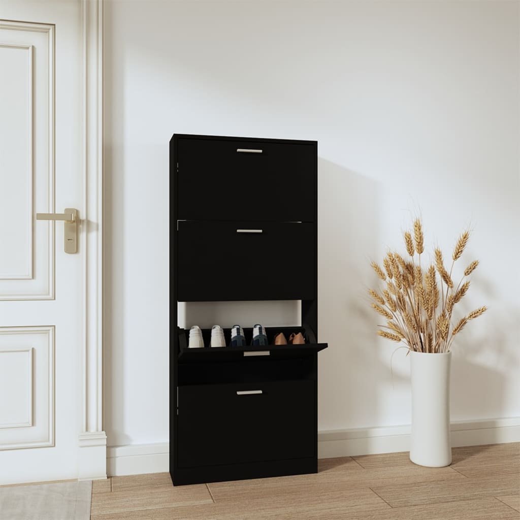 vidaXL Armoire à chaussures Noir 59x17x150 cm Bois d'ingénierie