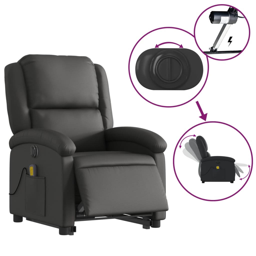 vidaXL Fauteuil inclinable de massage électrique noir cuir véritable