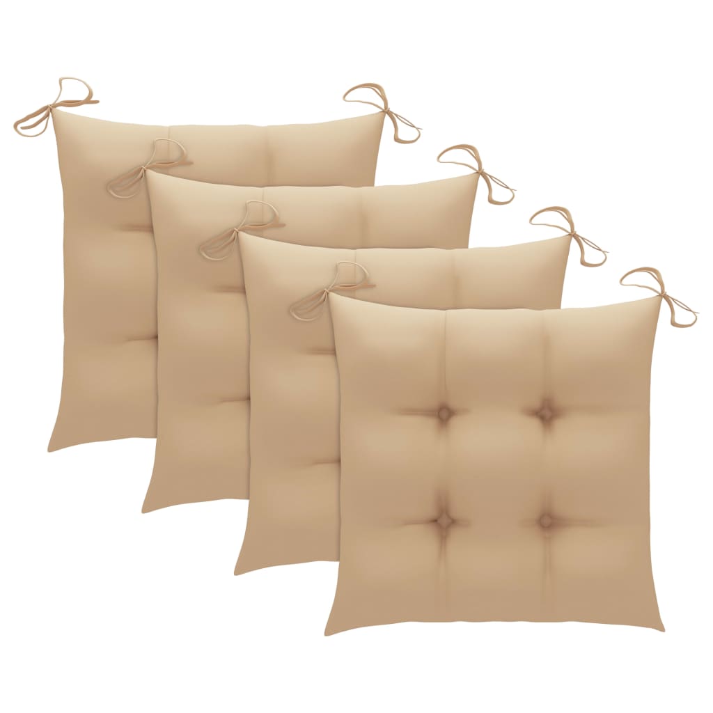 vidaXL Chaises de jardin lot de 4 et coussins beige bois teck solide