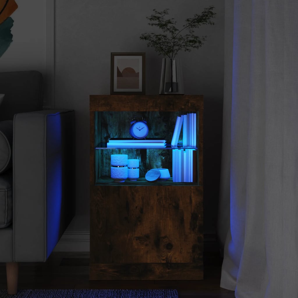 vidaXL Buffet avec lumières LED chêne fumé 41x37x67 cm