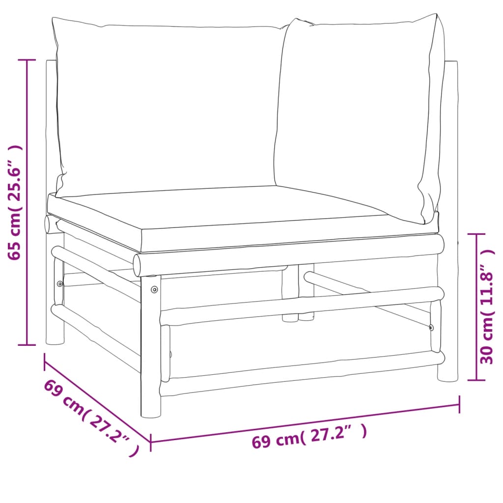 vidaXL Salon de jardin 3 pcs avec coussins vert bambou