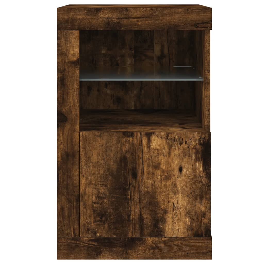 vidaXL Armoire latérale avec lumières LED chêne fumé bois d'ingénierie