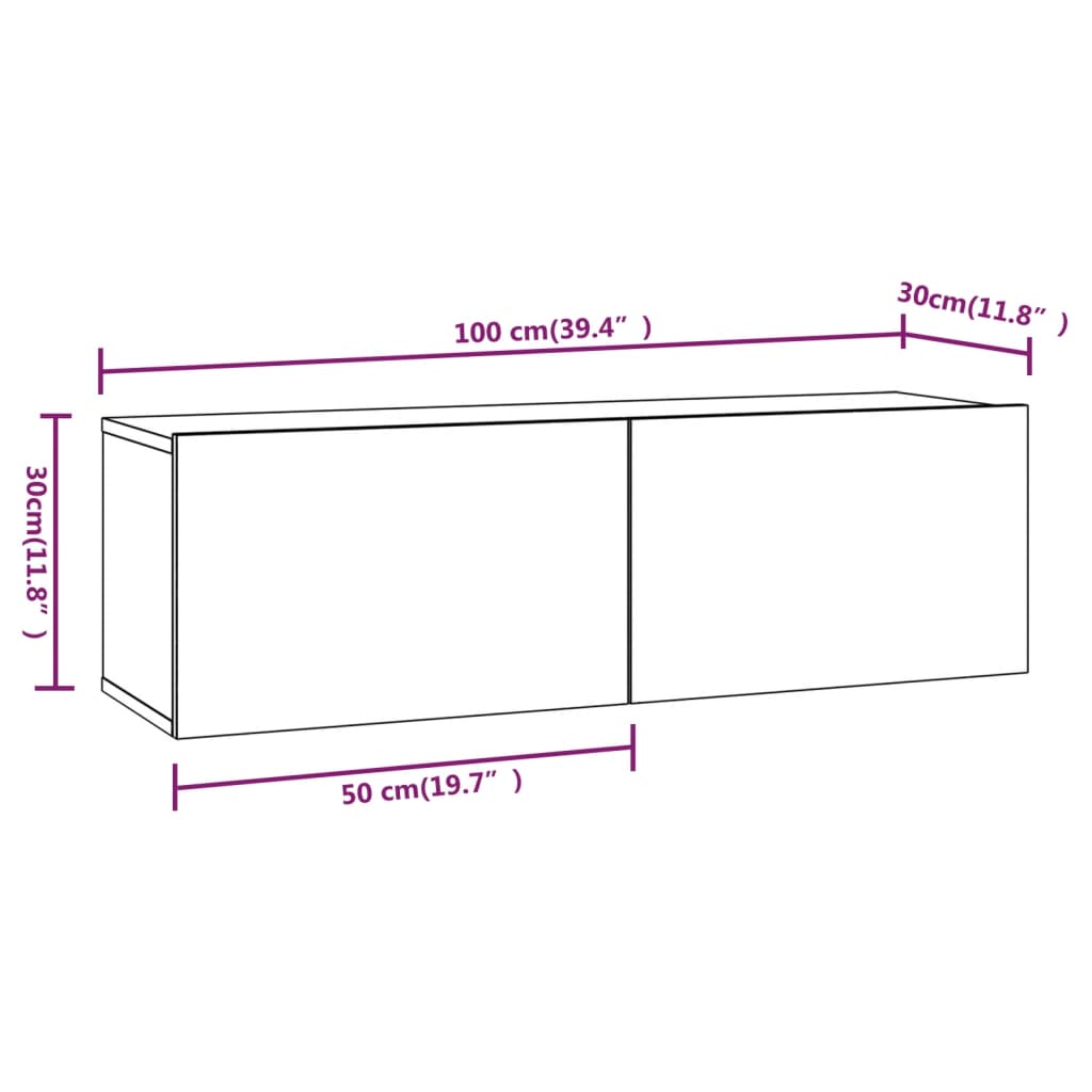 vidaXL Meubles TV muraux 4 pcs Blanc brillant 100x30x30 cm