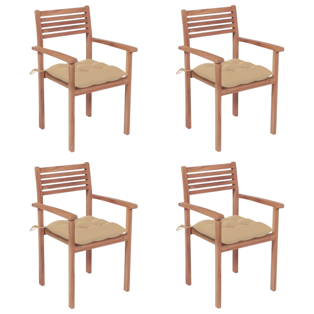 vidaXL Chaises de jardin lot de 4 et coussins beige bois teck solide