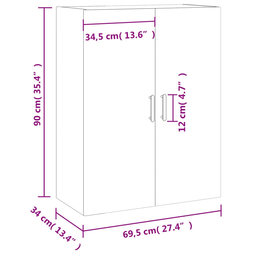 vidaXL Armoire murale gris béton 69,5x34x90 cm