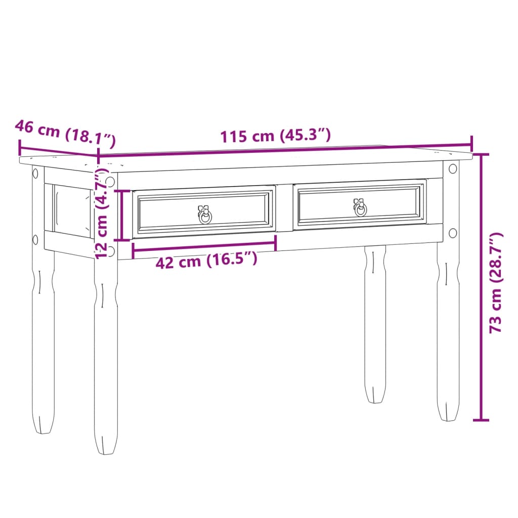 vidaXL Table console Corona 115x46x73 cm bois de pin massif