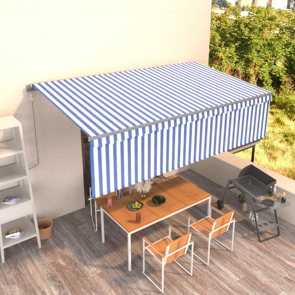 vidaXL Auvent rétractable automatique avec store 5x3 m Bleu et blanc