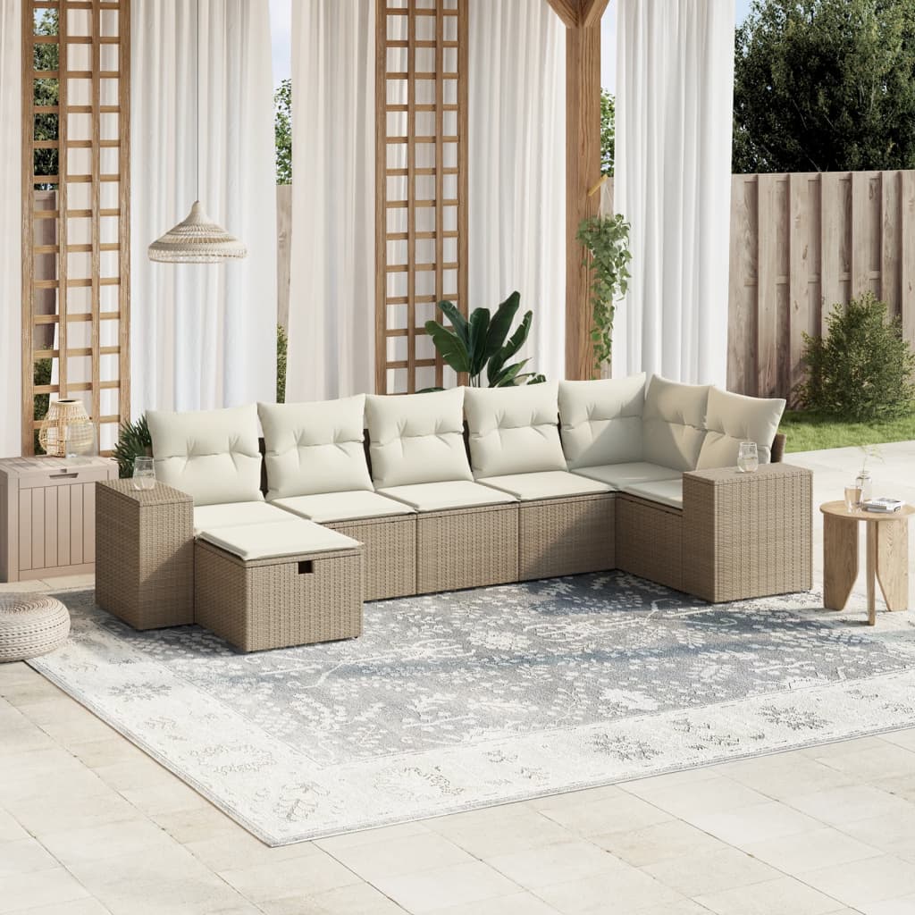 vidaXL Salon de jardin avec coussins 7 pcs beige résine tressée