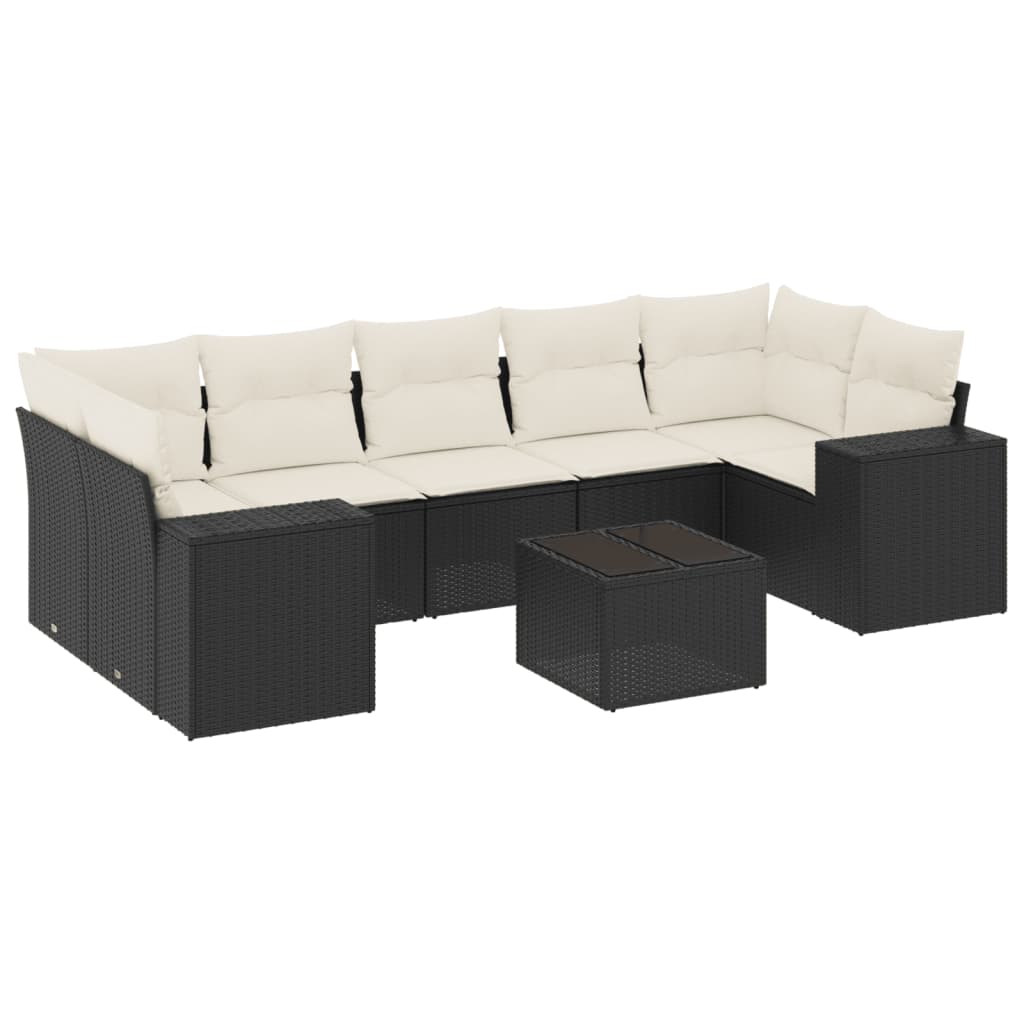 vidaXL Salon de jardin 8 pcs avec coussins noir résine tressée