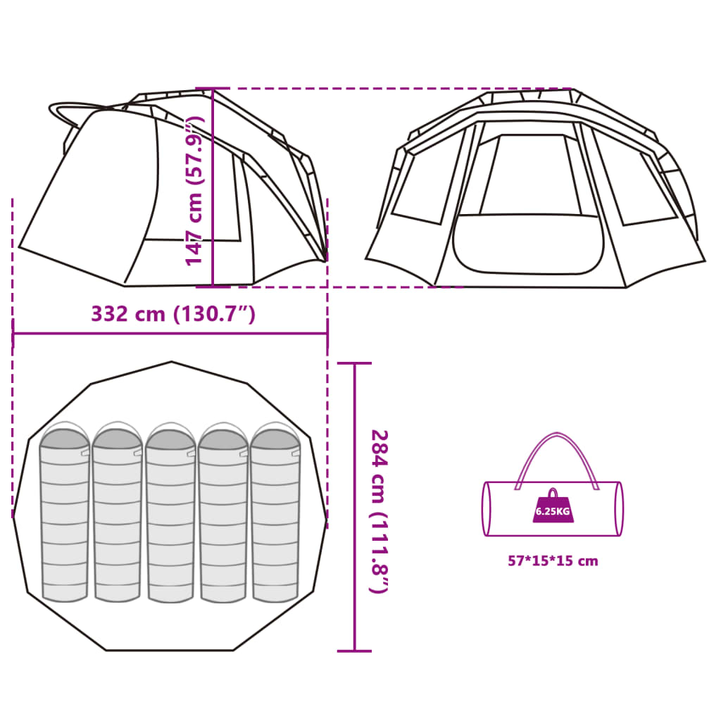 vidaXL Tente de pêche 5 personnes camouflage imperméable