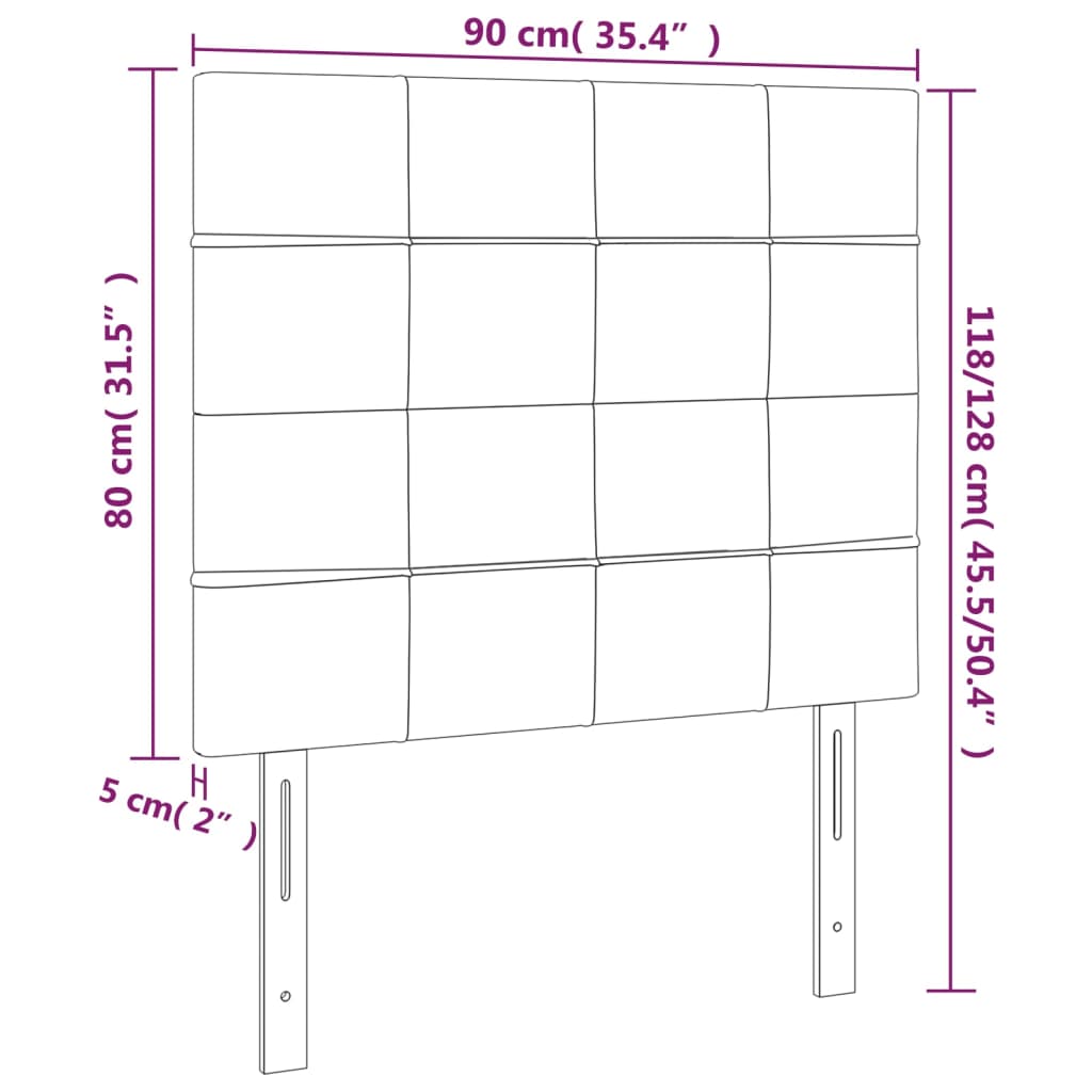 vidaXL Tête de lit à LED Gris clair 90x5x118/128 cm Velours