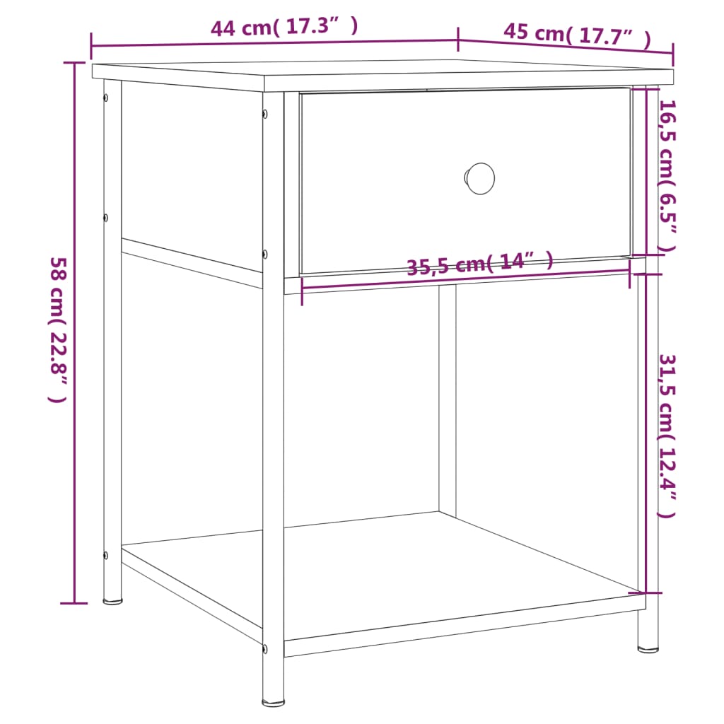 vidaXL Table de chevet chêne fumé 44x45x58 cm bois d'ingénierie