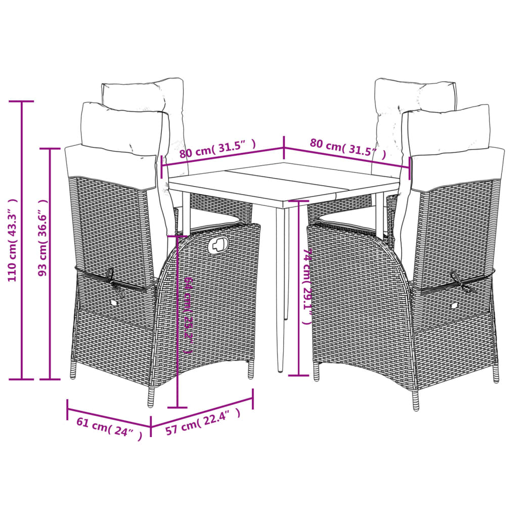 vidaXL Ensemble à manger de jardin avec coussins 5pcs Beige poly rotin