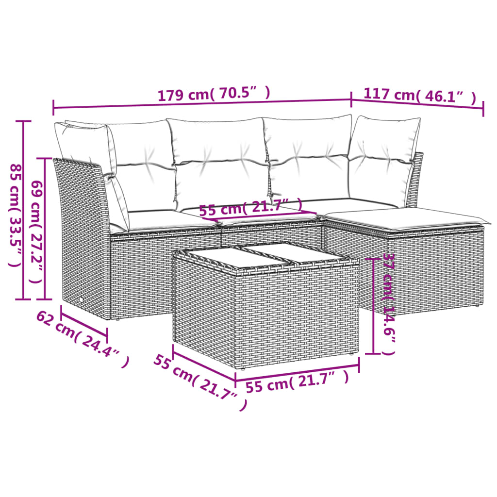 vidaXL Salon de jardin 5 pcs avec coussins noir résine tressée