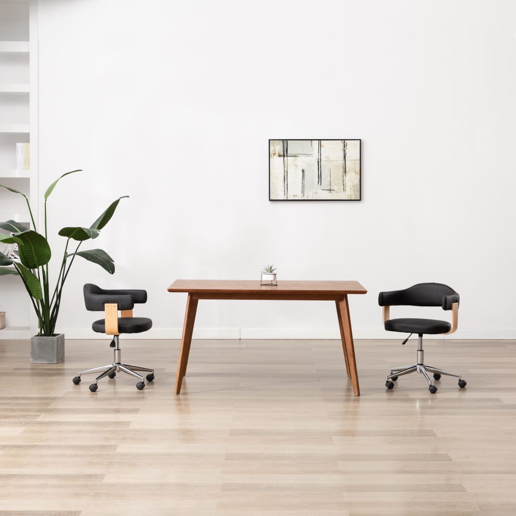 vidaXL Chaise pivotante de bureau Noir Bois courbé et similicuir