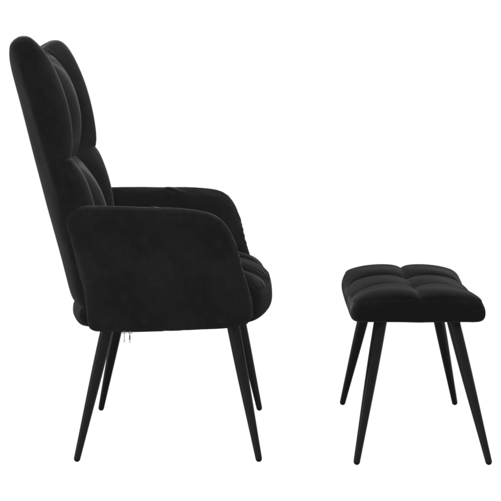 vidaXL Chaise de relaxation avec tabouret Noir Velours