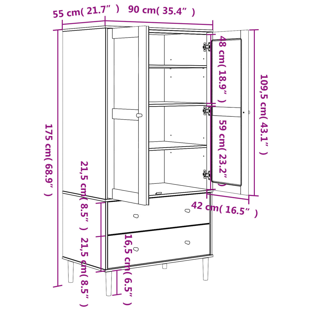 vidaXL Garde-robe SENJA aspect rotin marron bois massif de pin