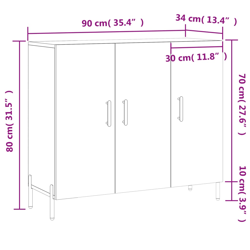 vidaXL Buffet chêne fumé 90x34x80 cm bois d'ingénierie