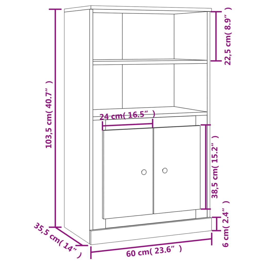 vidaXL Buffet haut blanc brillant 60x35,5x103,5 cm bois d'ingénierie