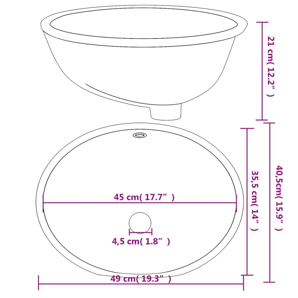 vidaXL Évier de salle de bain blanc 49x40,5x21 cm ovale céramique