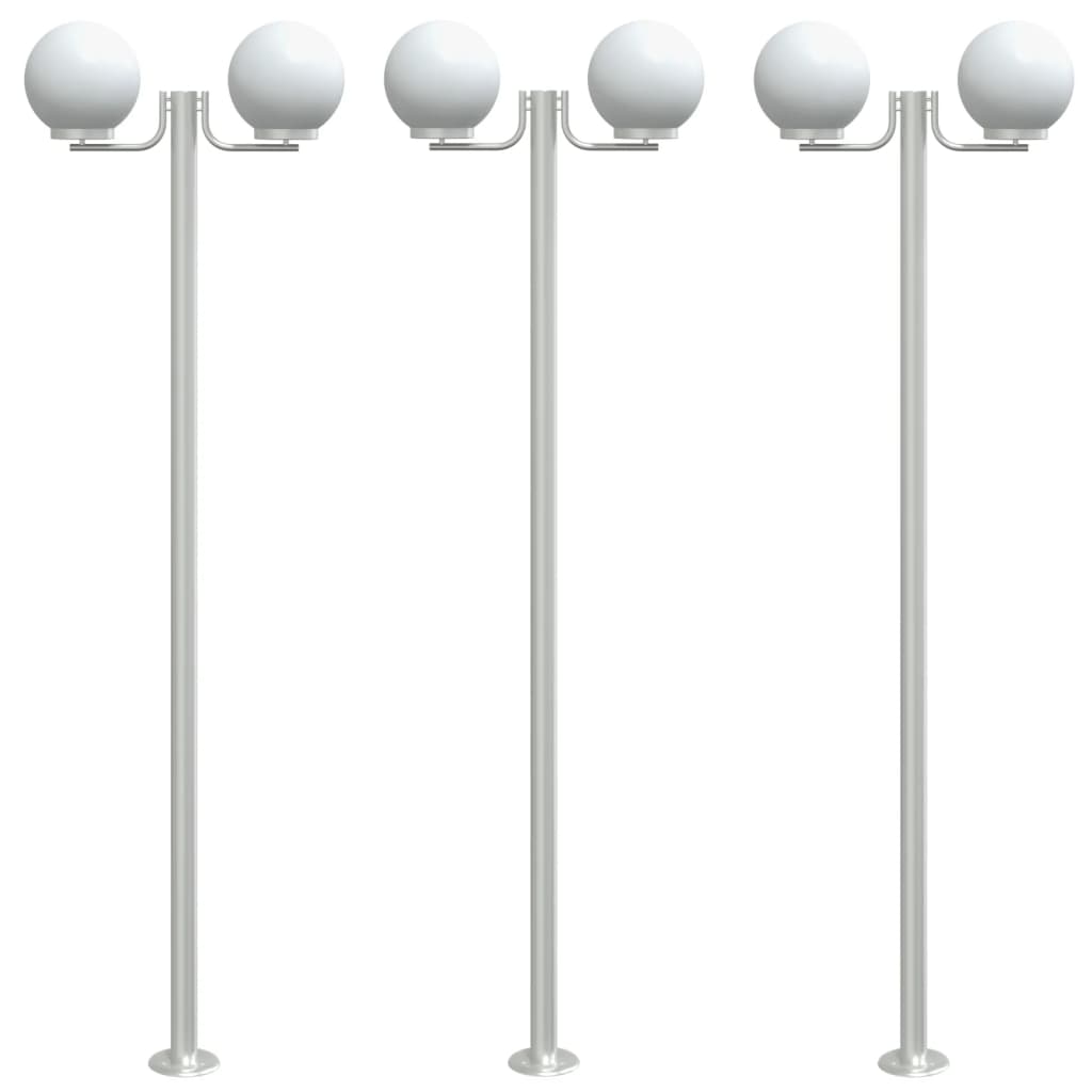 vidaXL Lampadaires d'extérieur 3 pcs argenté 215 cm acier inoxydable