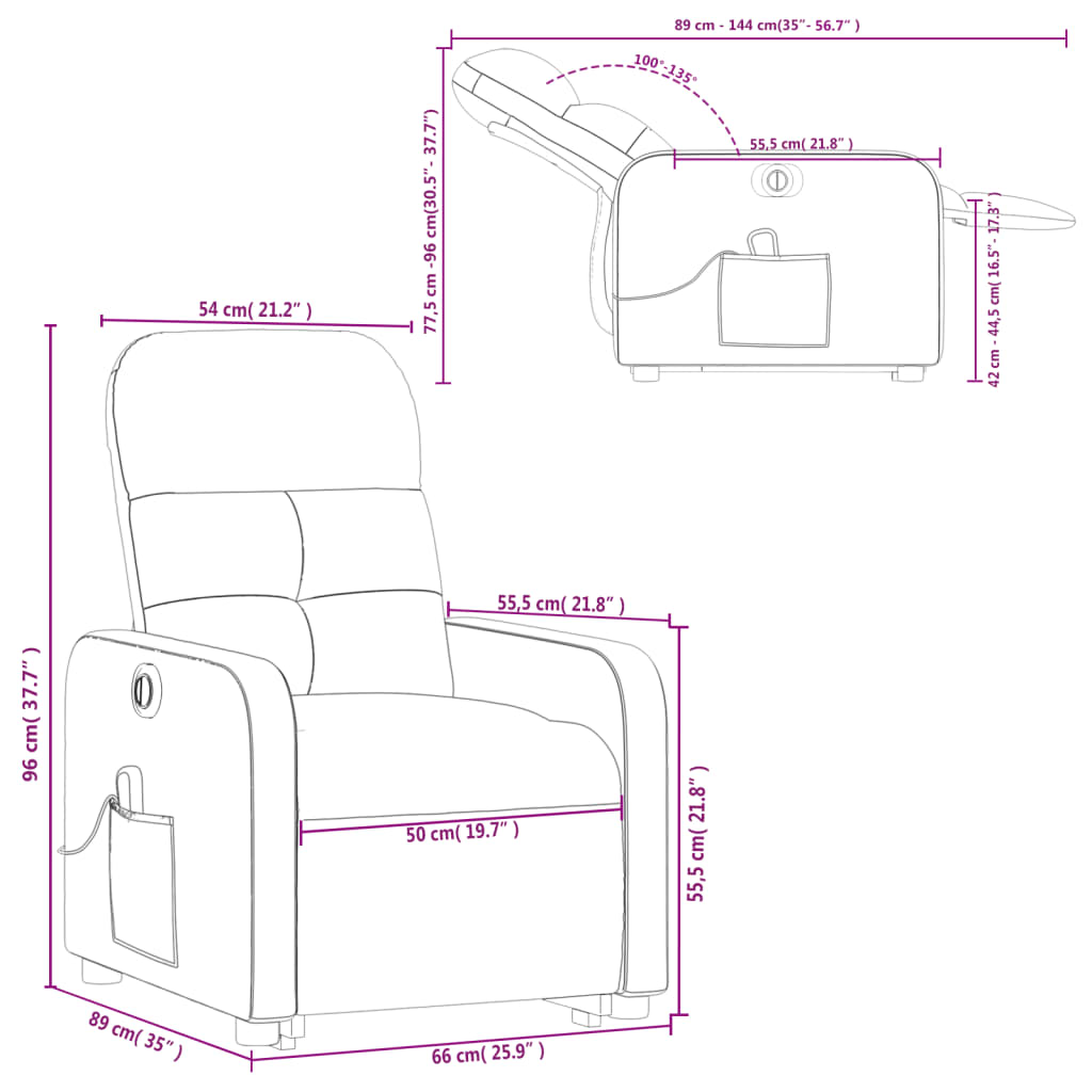 vidaXL Fauteuil inclinable de massage électrique Noir Tissu