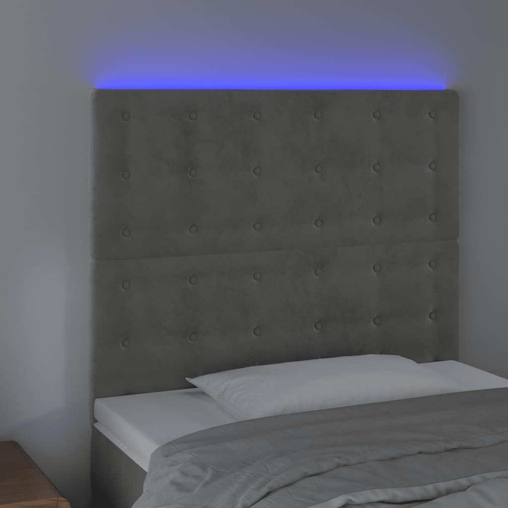 vidaXL Tête de lit à LED Gris clair 100x5x118/128 cm Velours