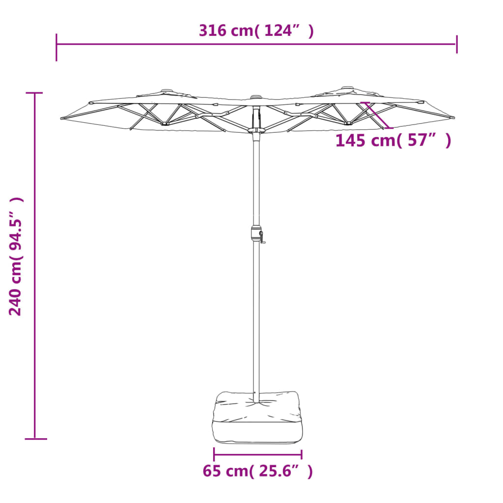 vidaXL Parasol de jardin à double tête avec LED terre cuite 316x240 cm