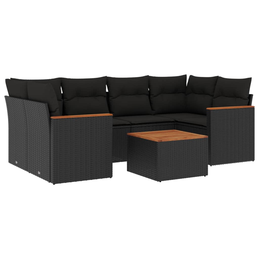 vidaXL Salon de jardin 7 pcs avec coussins noir résine tressée