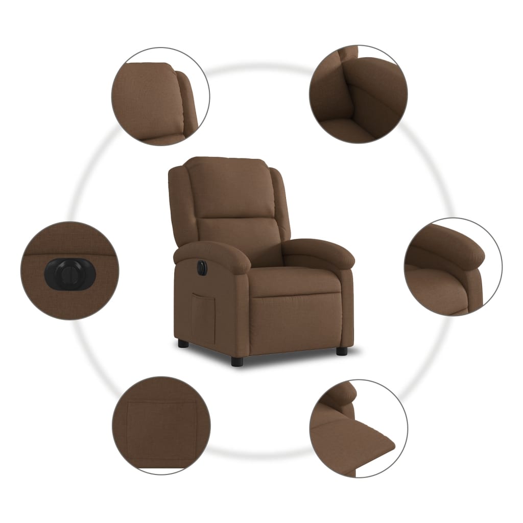 vidaXL Fauteuil inclinable électrique Marron Tissu