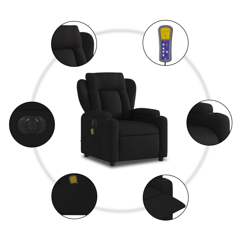 vidaXL Fauteuil de massage inclinable électrique Noir Tissu