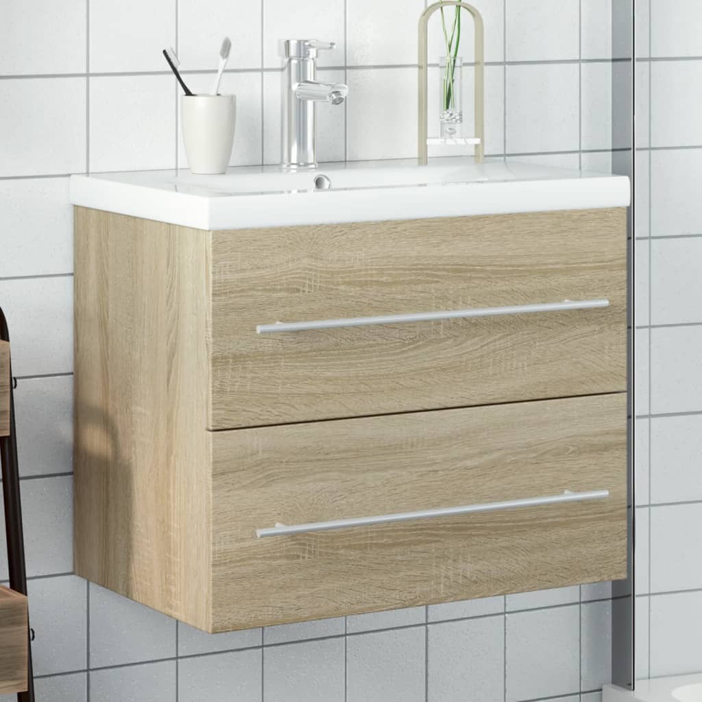 vidaXL Armoire lavabo de salle de bain et bassin intégré chêne sonoma