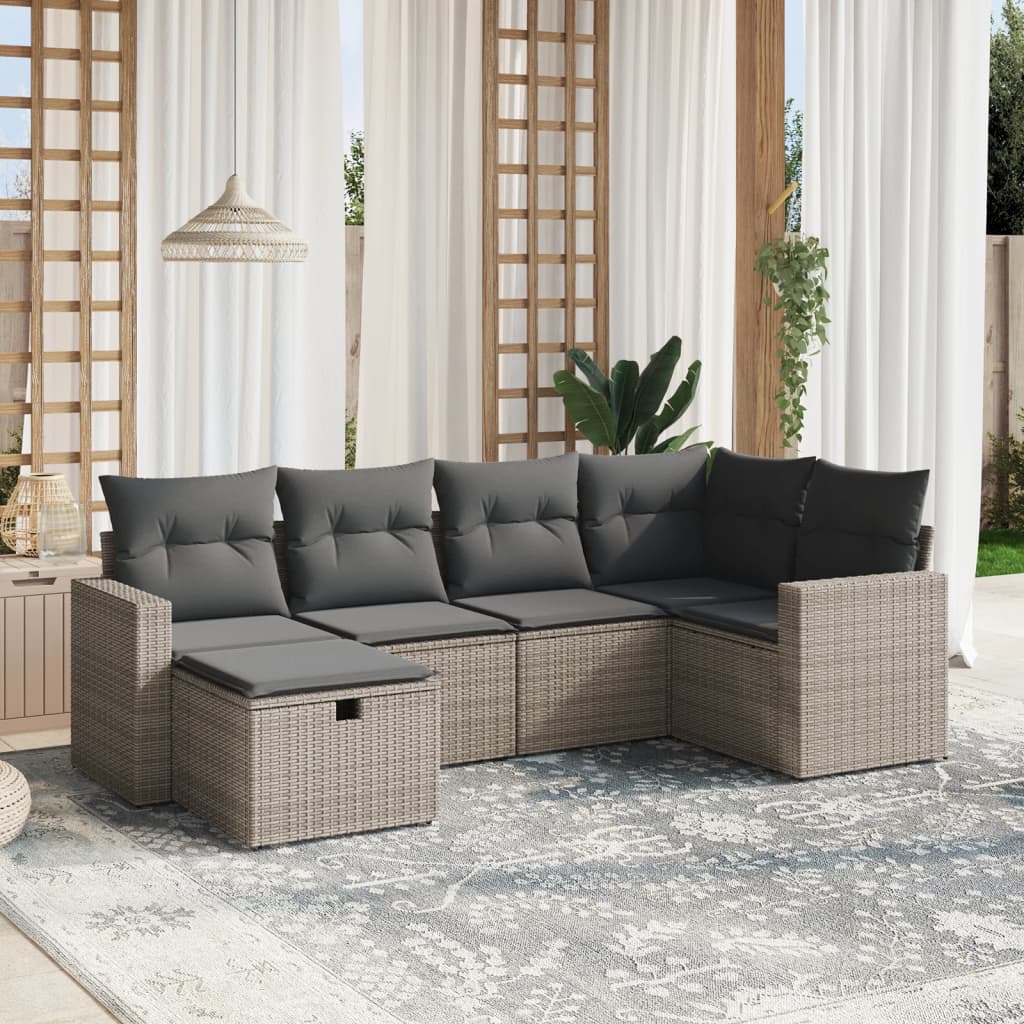 vidaXL Salon de jardin 6 pcs avec coussins gris résine tressée