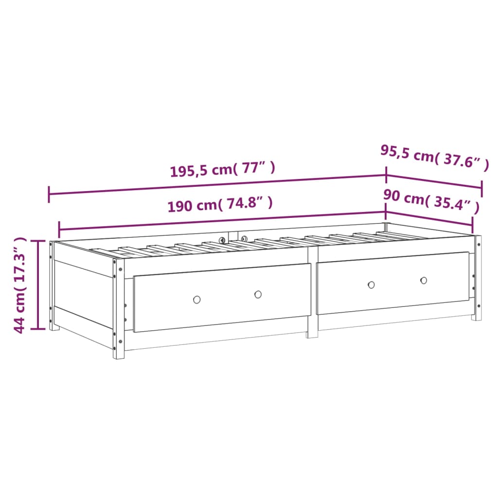 vidaXL Lit de jour Gris 90x190 cm Simple Bois de pin massif