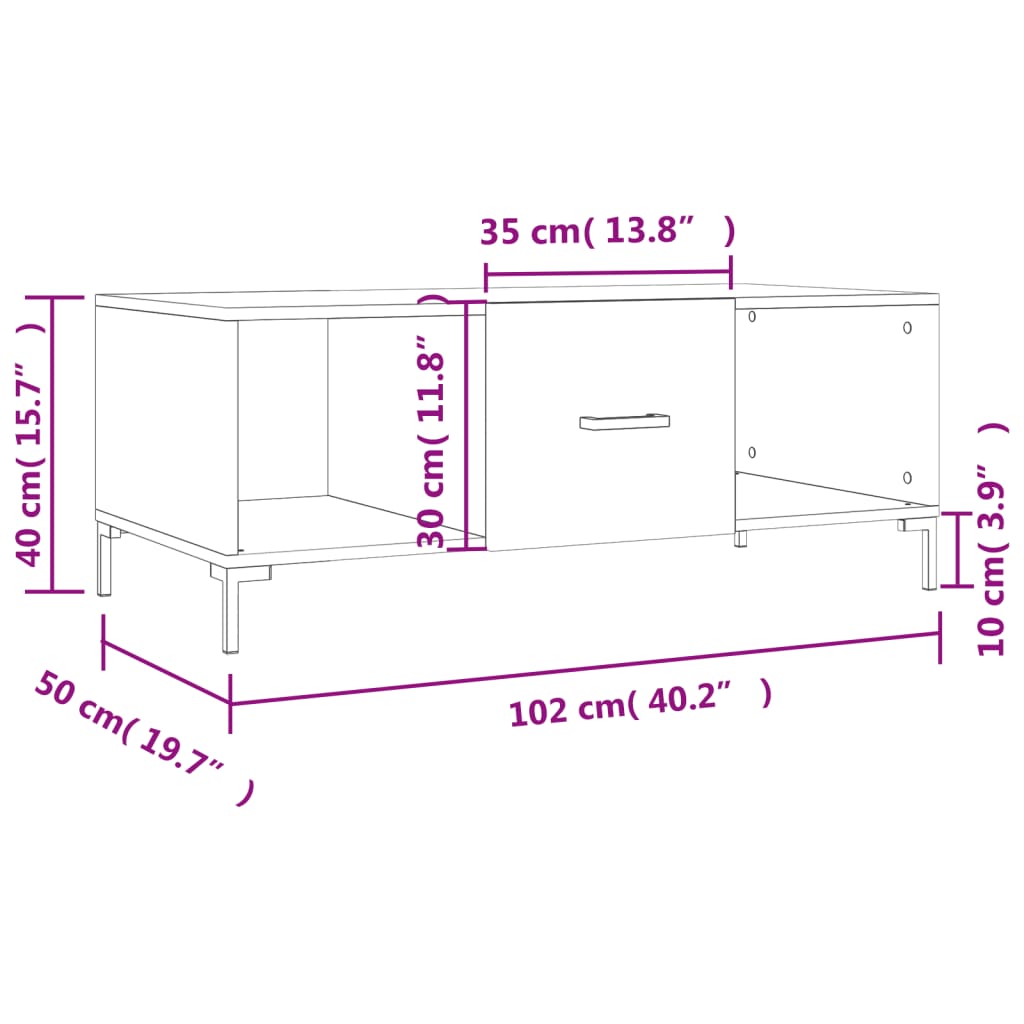 vidaXL Table basse sonoma gris 102x50x40 cm bois d'ingénierie