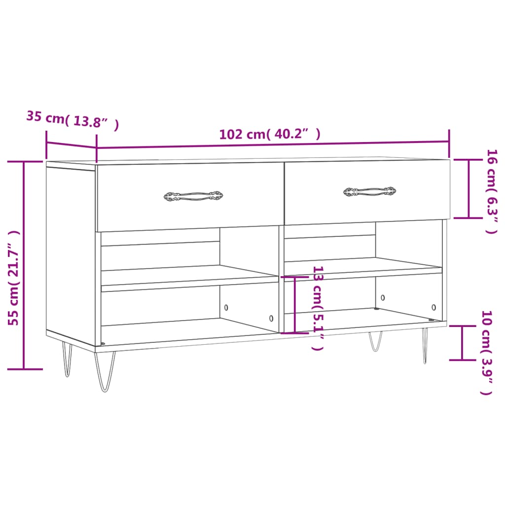 vidaXL Banc à chaussures chêne sonoma 102x35x55 cm bois d'ingénierie