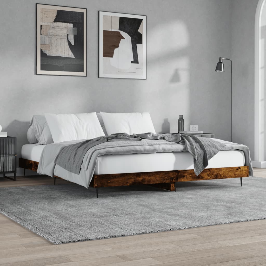 vidaXL Cadre de lit sans matelas chêne fumé 150x200 cm bois ingénierie