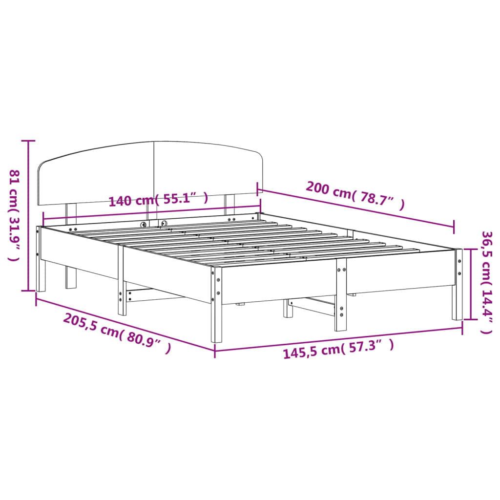 vidaXL Cadre de lit sans matelas blanc 140x200 cm bois de pin massif