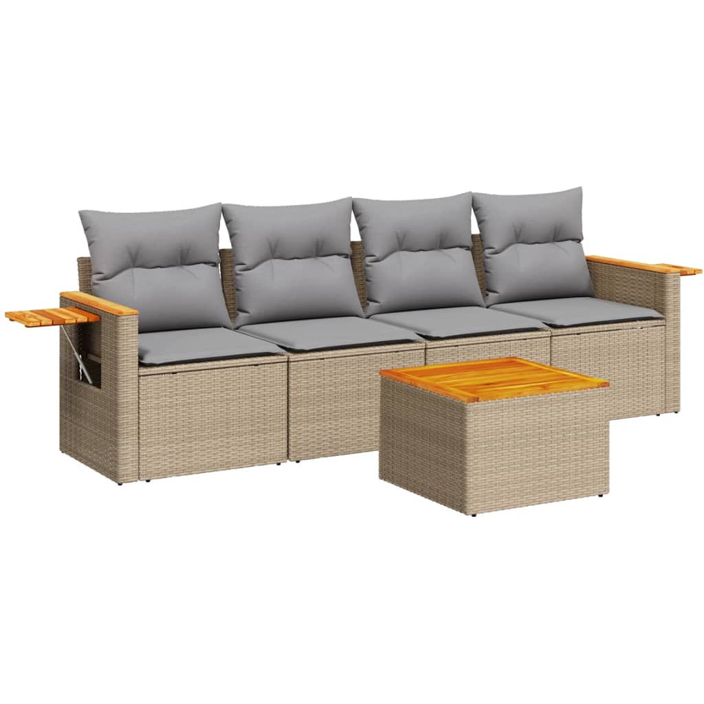 vidaXL Salon de jardin avec coussins 5 pcs beige résine tressée