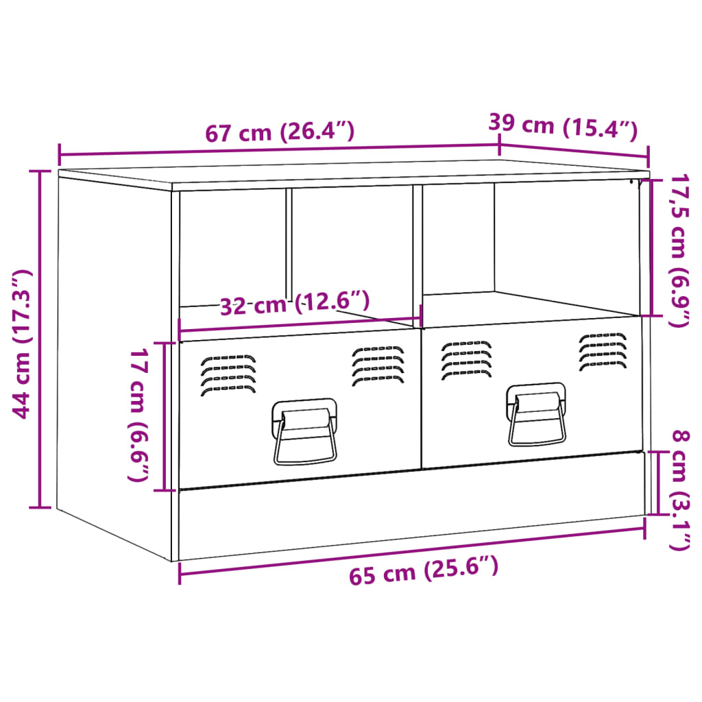 vidaXL Meuble TV noir 67x39x44 cm acier