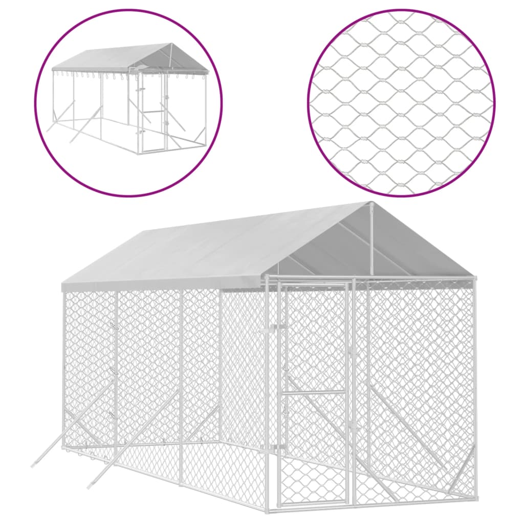 vidaXL Chenil d'extérieur pour chiens avec toit argenté 2x6x2,5 m