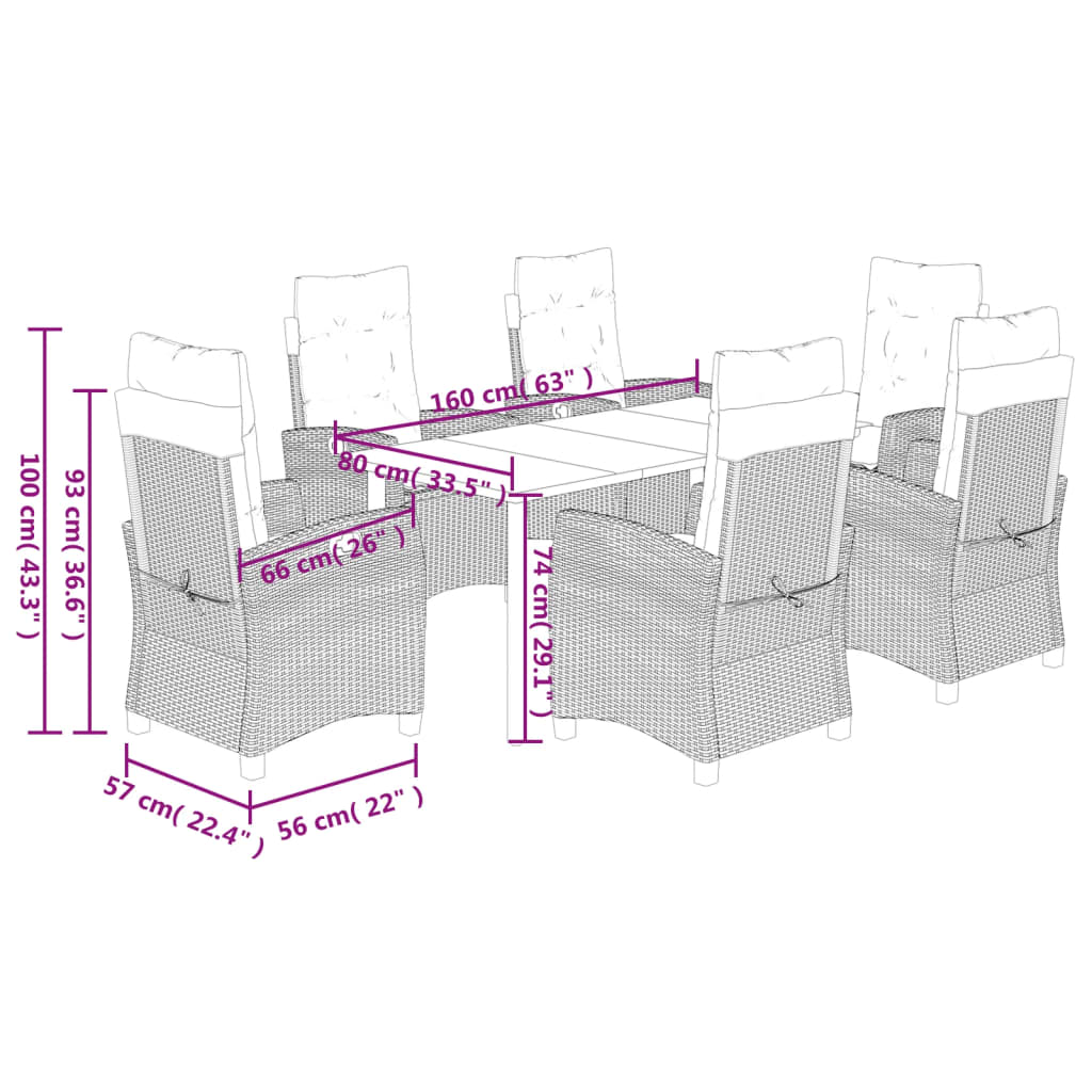 vidaXL Ensemble à manger de jardin coussins 7pcs Noir Résine tressée