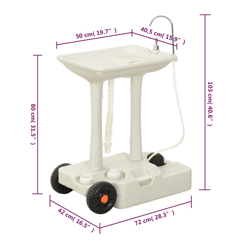 vidaXL Support de lave-mains de camping et réservoir d'eau à roulettes