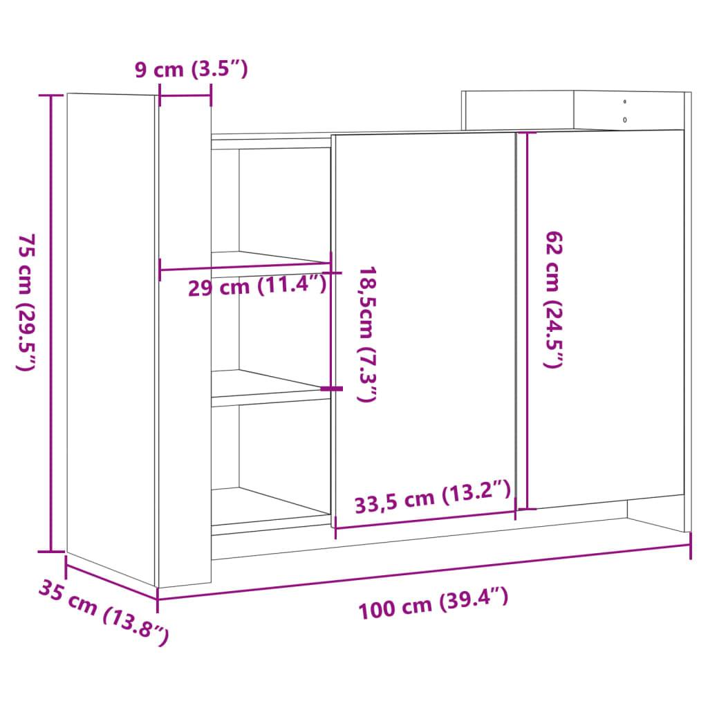 vidaXL Buffet chêne sonoma 100x35x75 cm bois d'ingénierie