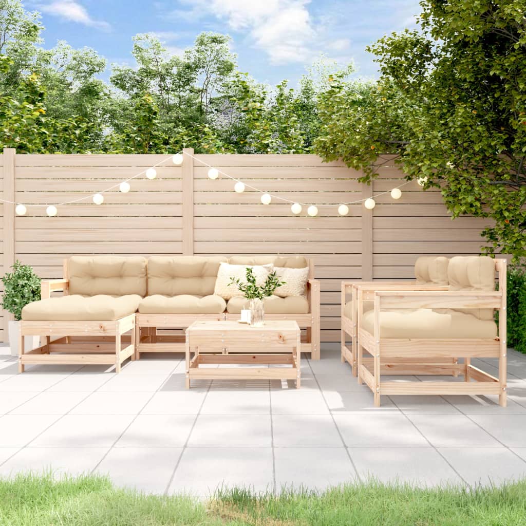 vidaXL Salon de jardin 7 pcs avec coussins bois massif