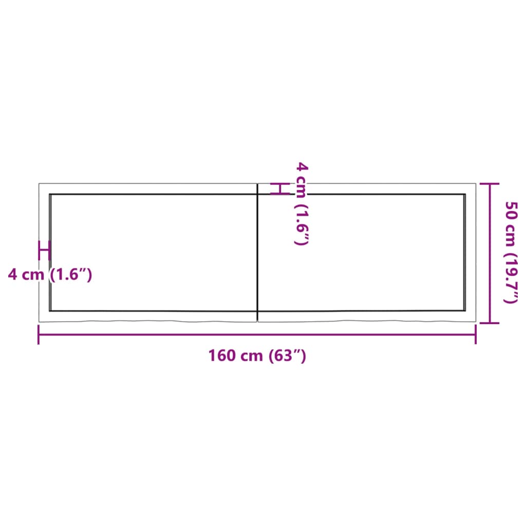 vidaXL Comptoir de salle de bain 160x50x(2-4)cm bois massif non traité