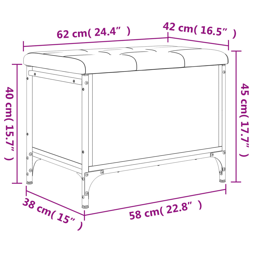 vidaXL Banc de rangement sonoma gris 62x42x45 cm bois d'ingénierie