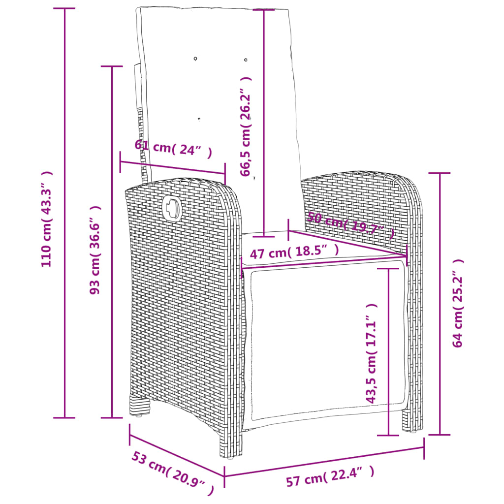 vidaXL Ensemble à manger de jardin avec coussins 3 pcs Noir